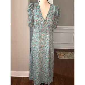 By The River Floral Midi Dress Short Sleeve V-Neck Multicolor Size Large
